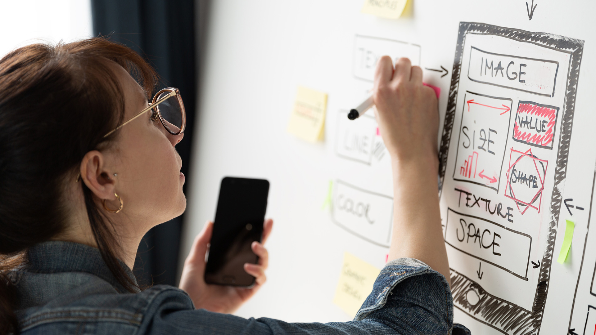 Colleague working on whiteboard