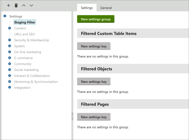 Kentico Staging filter divided by Custom Tables, Objects, and Pages