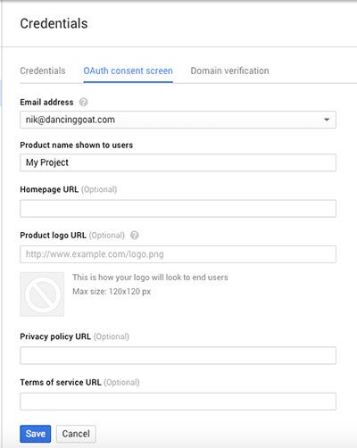 credentials interface detailed form