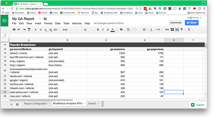 report generation in a google sheet