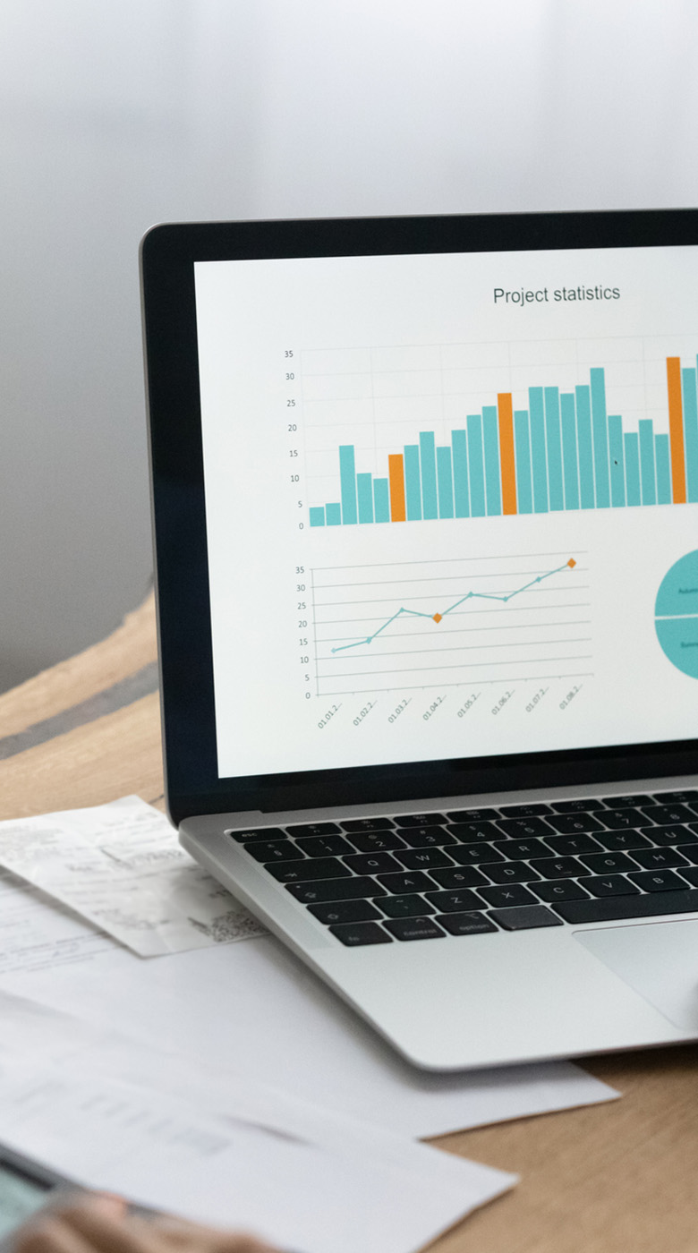 Data graphed on a presentation slide