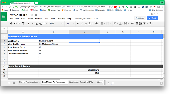 report in google sheet for ad response