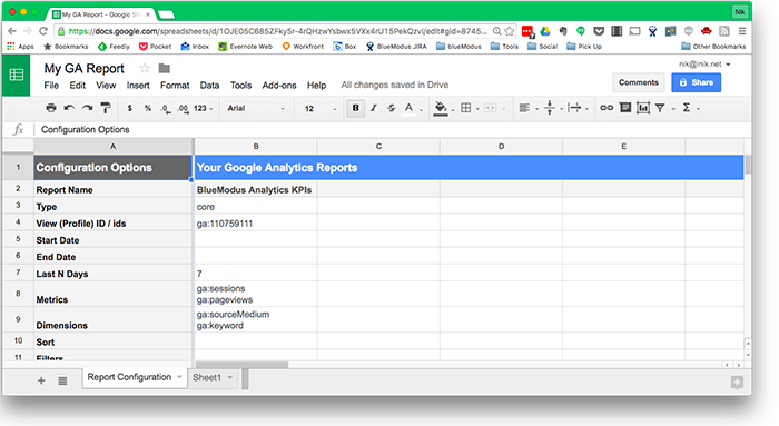 GA report in google sheet