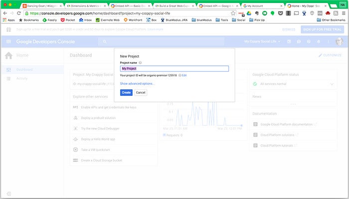 image of google analytics interface adding a new project